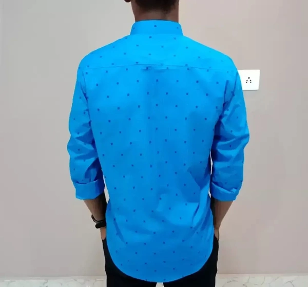 Peter Europe Men's Blue Cotton Printed Long Sleeves Regular Fit Casual Shirt - Blue, M