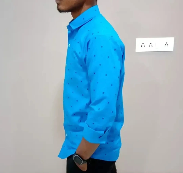 Peter Europe Men's Blue Cotton Printed Long Sleeves Regular Fit Casual Shirt - Blue, XXL