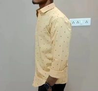 Peter Europe  Men's Beige Cotton Printed Long Sleeves Regular Fit Casual Shirt - Yellow Orange, M