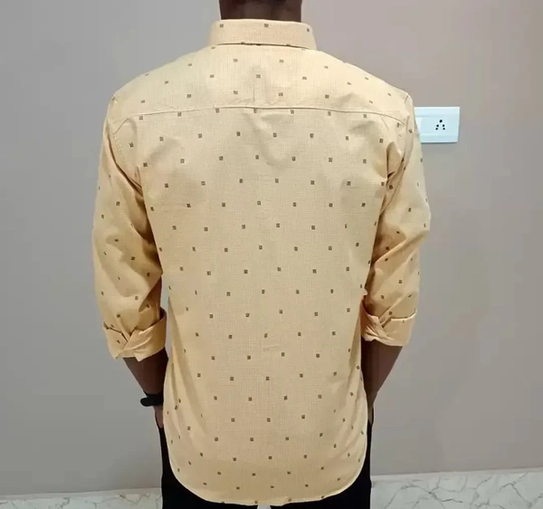 Peter Europe  Men's Beige Cotton Printed Long Sleeves Regular Fit Casual Shirt - Yellow Orange, XL