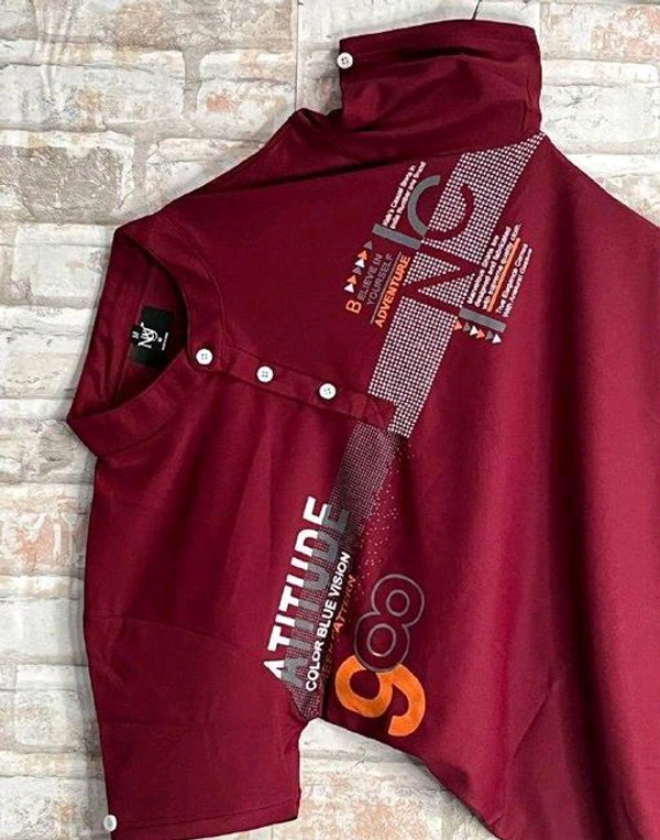 MENS PRINTED HENLEY NECK T-SHIRT PREMIUM QUALITY CASUAL WEAR - M, Blue