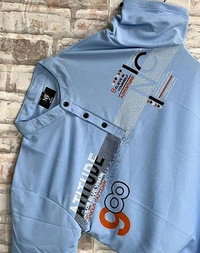 MENS PRINTED HENLEY NECK T-SHIRT PREMIUM QUALITY CASUAL WEAR - M, Blue