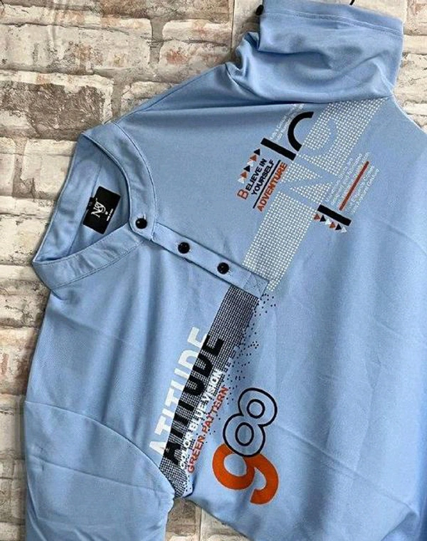 MENS PRINTED HENLEY NECK T-SHIRT PREMIUM QUALITY CASUAL WEAR - XXL, Blue