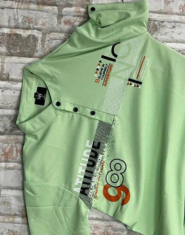MENS PRINTED HENLEY NECK T-SHIRT PREMIUM QUALITY CASUAL WEAR - L, Green