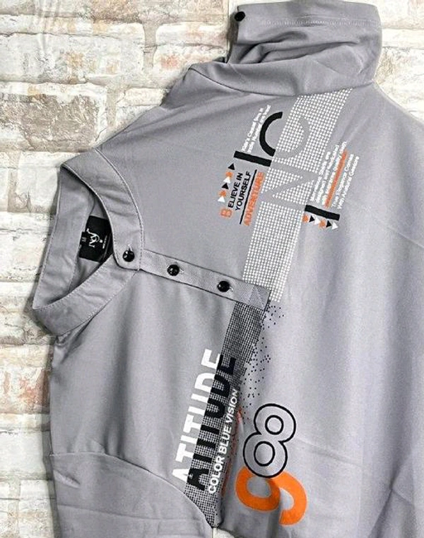 MENS PRINTED HENLEY NECK T-SHIRT PREMIUM QUALITY CASUAL WEAR - XL, Gray