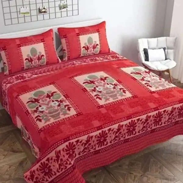 Woolen Bedsheet with two large Pillow cover - Red