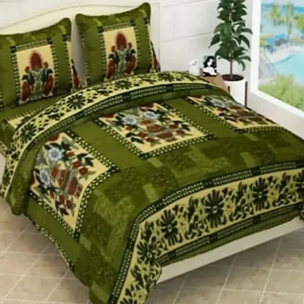 Woolen Bedsheet with two large Pillow cover - Green