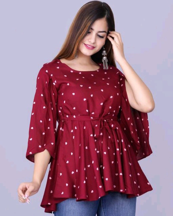 Rihan Fab Women Ethnic Dress for the Western wear style | Comfort Style | Full Flare, Frock_Top,Kurti_Top - Maroon, M