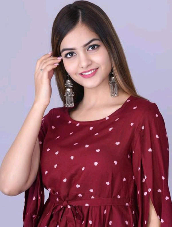 Rihan Fab Women Ethnic Dress for the Western wear style | Comfort Style | Full Flare, Frock_Top,Kurti_Top - Maroon, L