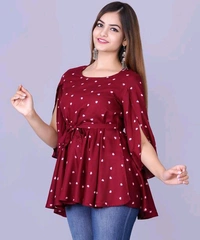 Rihan Fab Women Ethnic Dress for the Western wear style | Comfort Style | Full Flare, Frock_Top,Kurti_Top - Maroon, XXL