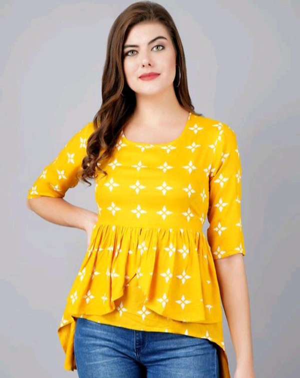 Rihan Fab Women Ethnic Dress for the Western wear style | Comfort Style | Full Flare, Frock_Top,Kurti_Top - Yellow, XL