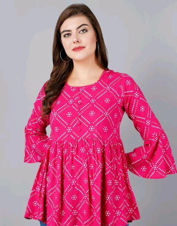 Rihan Fab Women Ethnic Dress for the Western wear style | Comfort Style | Full Flare, Frock_Top,Kurti_Top - Pink Flamingo, L