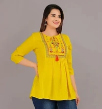 Alluring Rayon Embroidered Short Kurta For Women - S, Maroon