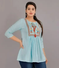 Alluring Rayon Embroidered Short Kurta For Women - S, Maroon