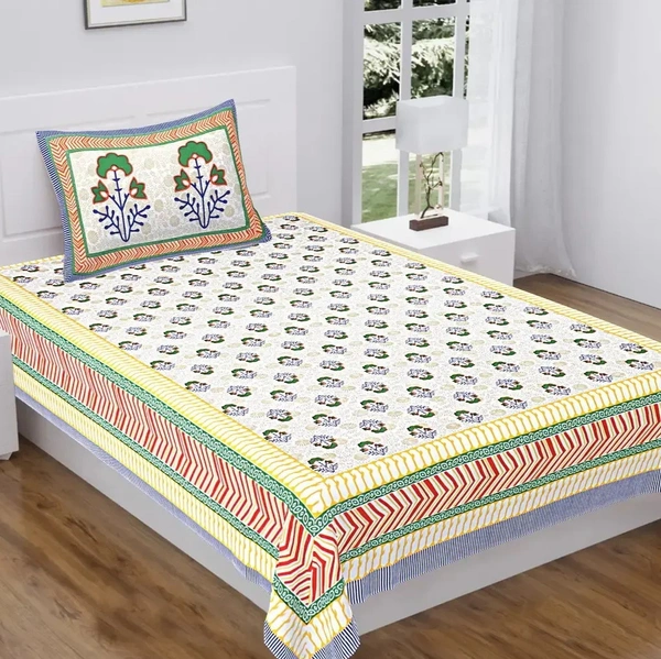 Stylish Women Cotton Printed Single Bedsheet with pillow Cover
