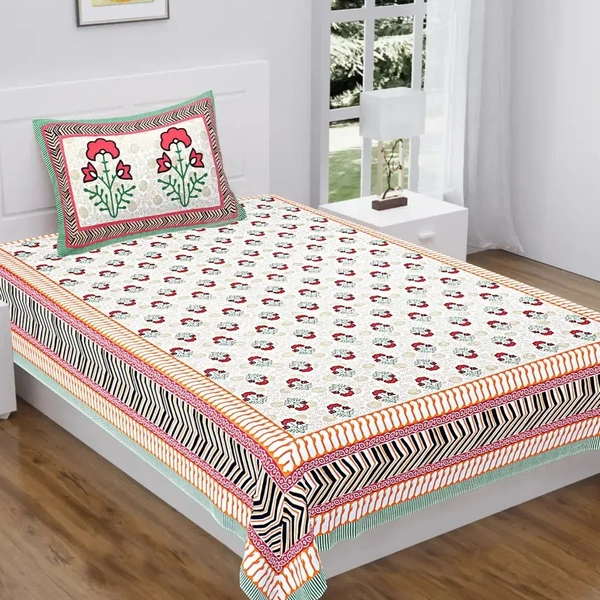 Stylish Women Cotton Printed Single Bedsheet with pillow Cover
