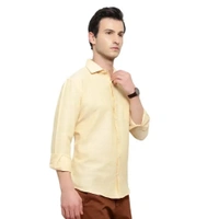 Latest Chikan Men's Solid Regular Fit Full Sleeve Cotton Casual/Formal Shirt - Yellow, M