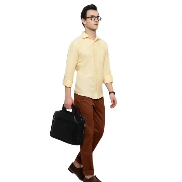 Latest Chikan Men's Solid Regular Fit Full Sleeve Cotton Casual/Formal Shirt - Yellow, XL