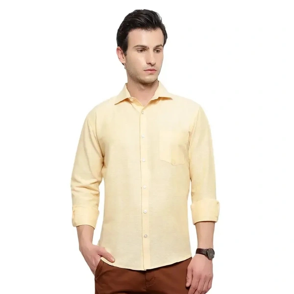 Latest Chikan Men's Solid Regular Fit Full Sleeve Cotton Casual/Formal Shirt - Yellow, XL