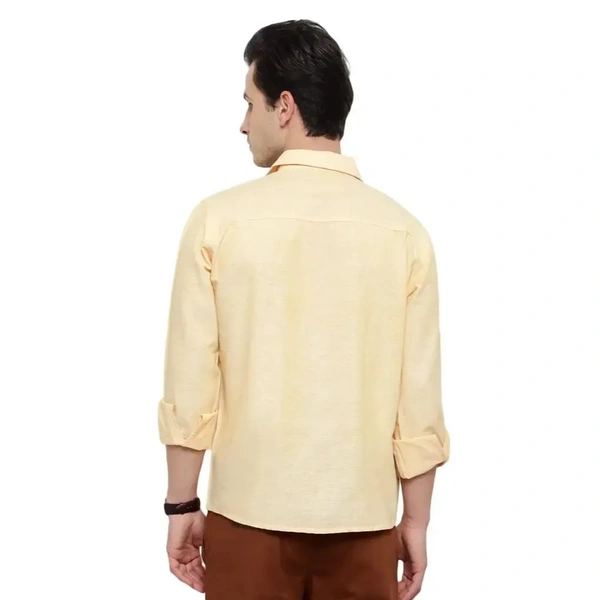 Latest Chikan Men's Solid Regular Fit Full Sleeve Cotton Casual/Formal Shirt - Yellow, XL