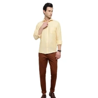 Latest Chikan Men's Solid Regular Fit Full Sleeve Cotton Casual/Formal Shirt - Yellow, XL