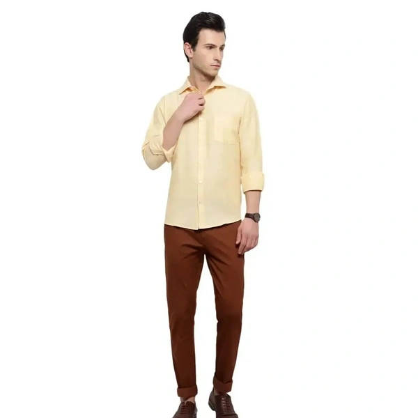 Latest Chikan Men's Solid Regular Fit Full Sleeve Cotton Casual/Formal Shirt - Yellow, XL