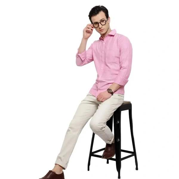 Latest Chikan Men's Solid Regular Fit Full Sleeve Cotton Casual/Formal Shirt - Pink Lace, M