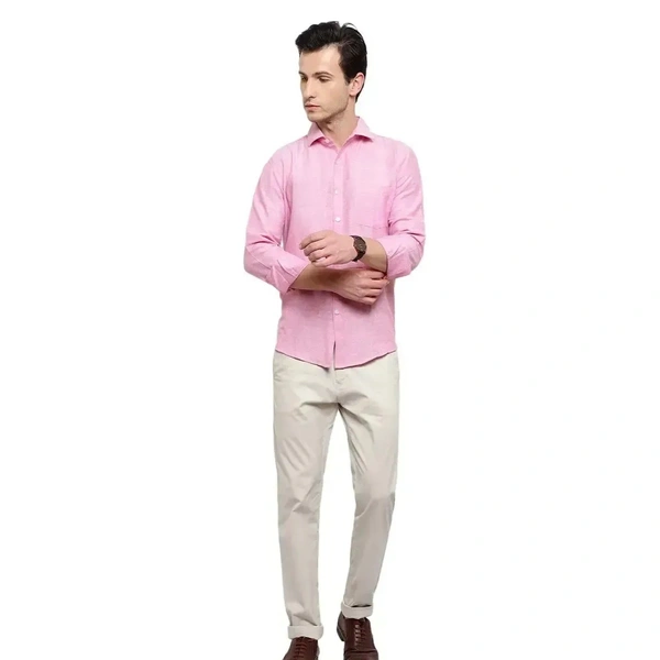 Latest Chikan Men's Solid Regular Fit Full Sleeve Cotton Casual/Formal Shirt - Pink Lace, M