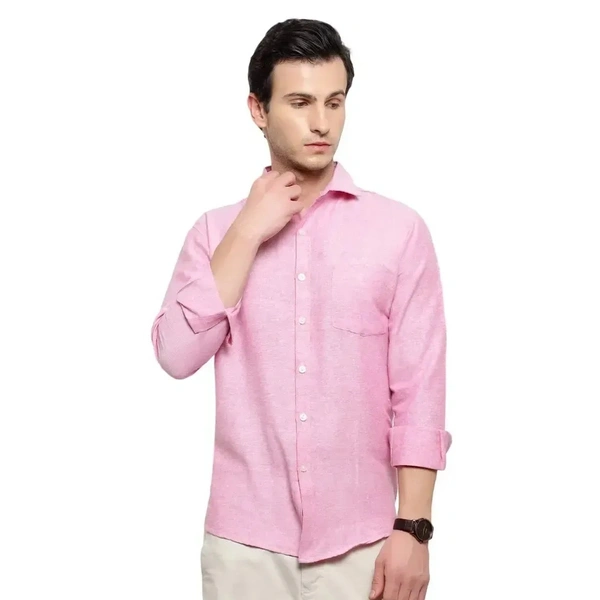 Latest Chikan Men's Solid Regular Fit Full Sleeve Cotton Casual/Formal Shirt - Pink Lace, M