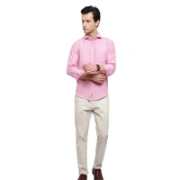 Latest Chikan Men's Solid Regular Fit Full Sleeve Cotton Casual/Formal Shirt - Pink Lace, L
