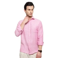 Latest Chikan Men's Solid Regular Fit Full Sleeve Cotton Casual/Formal Shirt - Pink Lace, L