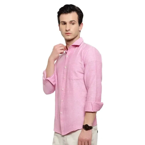 Latest Chikan Men's Solid Regular Fit Full Sleeve Cotton Casual/Formal Shirt - Pink Lace, XL