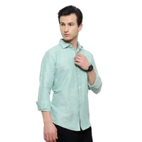 Latest Chikan Men's Solid Regular Fit Full Sleeve Cotton Casual/Formal Shirt - M, Green