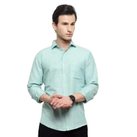 Latest Chikan Men's Solid Regular Fit Full Sleeve Cotton Casual/Formal Shirt - M, Green