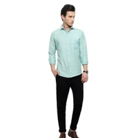 Latest Chikan Men's Solid Regular Fit Full Sleeve Cotton Casual/Formal Shirt - M, Green