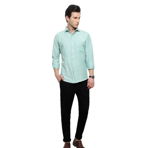 Latest Chikan Men's Solid Regular Fit Full Sleeve Cotton Casual/Formal Shirt - M, Green