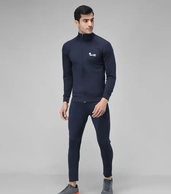 Stylish Fancy Cotton Blend Solid Regular Fit Tracksuit For Men - Blue, M