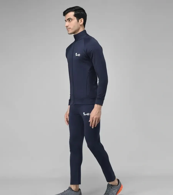 Stylish Fancy Cotton Blend Solid Regular Fit Tracksuit For Men - Blue, M