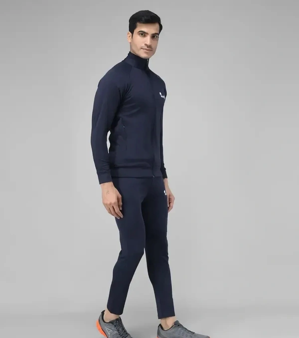 Stylish Fancy Cotton Blend Solid Regular Fit Tracksuit For Men - Blue, XL