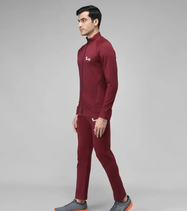 Stylish Fancy Cotton Blend Solid Regular Fit Tracksuit For Men - Maroon, M