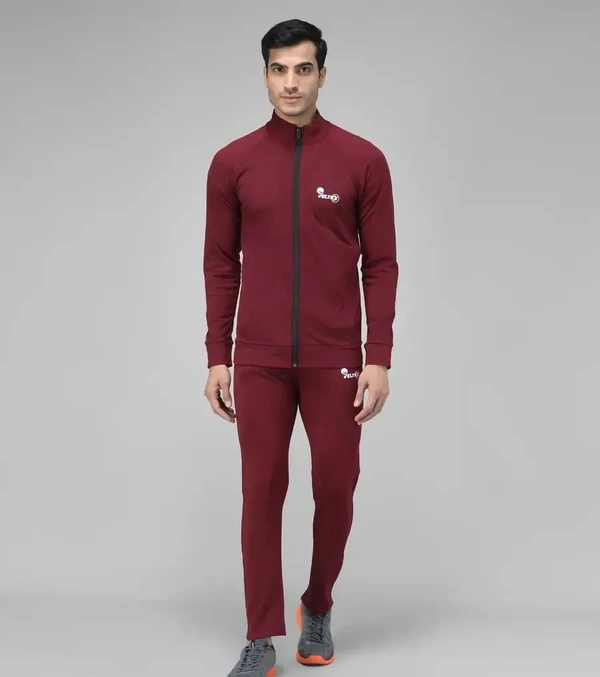Stylish Fancy Cotton Blend Solid Regular Fit Tracksuit For Men - Maroon, XL