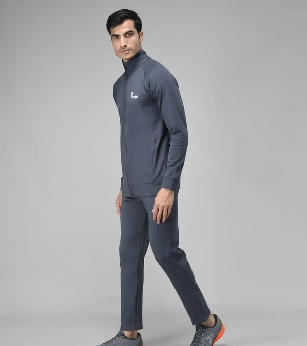 Stylish Fancy Cotton Blend Solid Regular Fit Tracksuit For Men - Gray, L