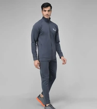 Stylish Fancy Cotton Blend Solid Regular Fit Tracksuit For Men - Gray, L