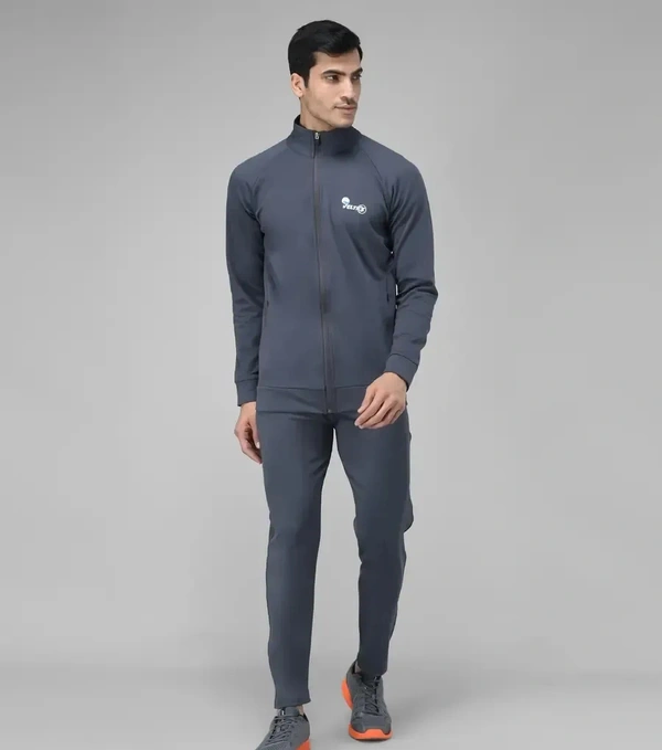 Stylish Fancy Cotton Blend Solid Regular Fit Tracksuit For Men - Gray, XL