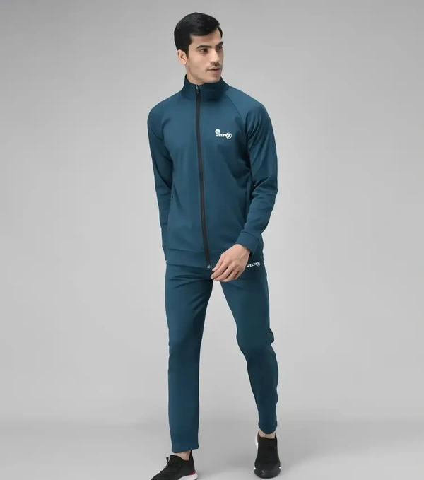 Stylish Fancy Cotton Blend Solid Regular Fit Tracksuit For Men - Blue, M