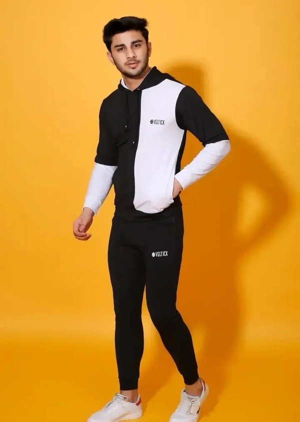 Stylish Fancy Cotton Blend Tracksuit For Men - White, M