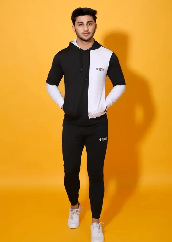 Stylish Fancy Cotton Blend Tracksuit For Men - White, XL