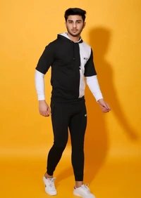 Stylish Fancy Cotton Blend Tracksuit For Men - White, XXL
