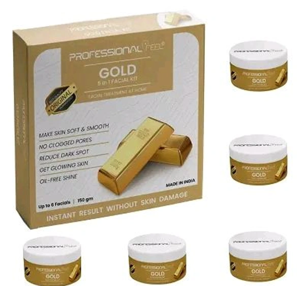 Professional Feel Facialkit 5 in 1, Instant Result Without Skin Damage, All Skin Type, Mens And Women, (150g) - Gold