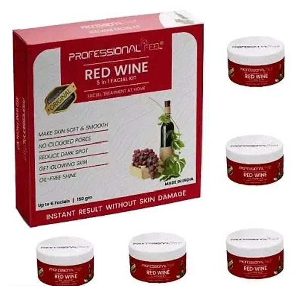 Professional Feel Facialkit 5 in 1, Instant Result Without Skin Damage, All Skin Type, Mens And Women, (150g) - Red Wine